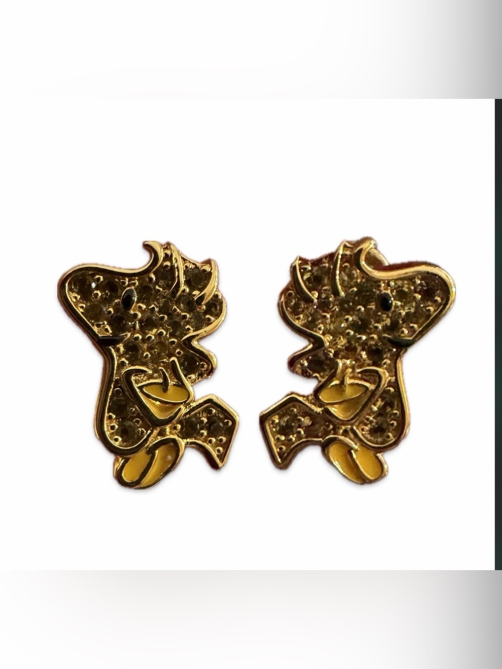 18K Gold / 925 Sterling Silver Peanuts Woodstock Yellow Gemstone Stud Earrings - Picture 6 of 7